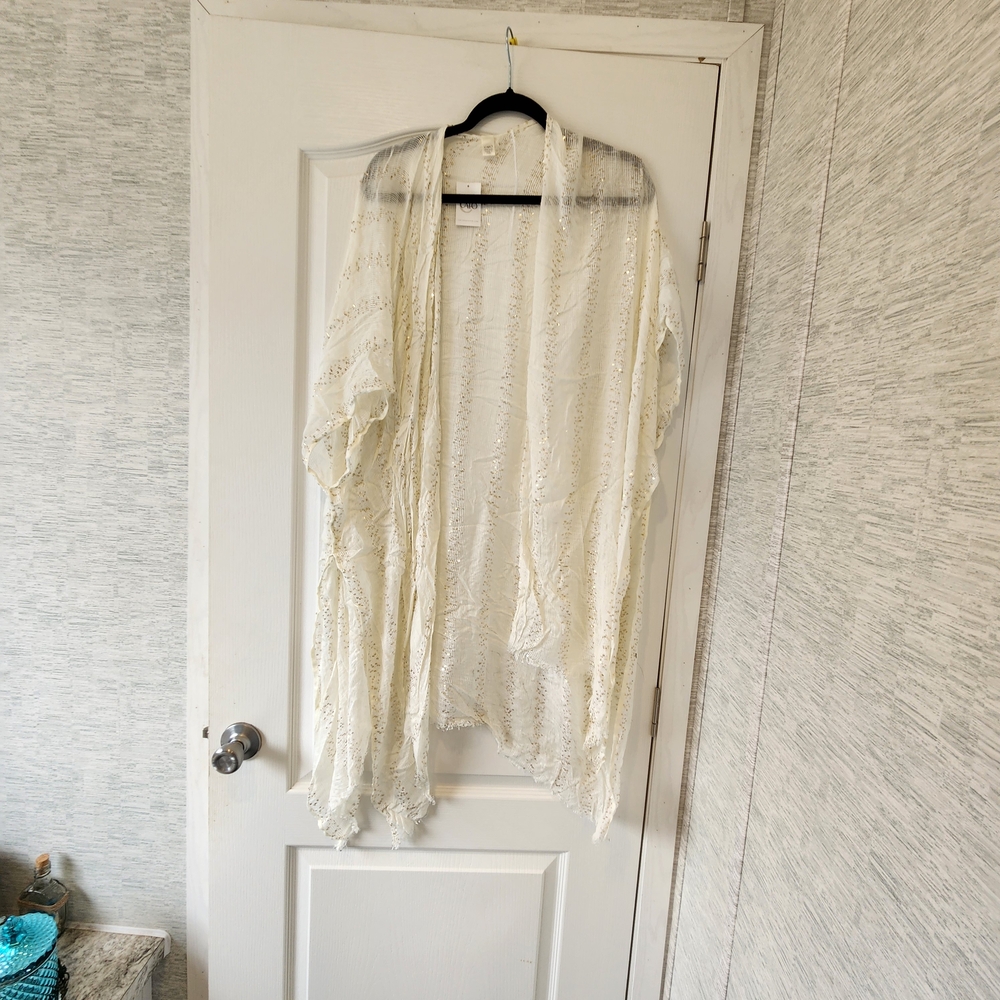 Cato Cream and Gold Sequin Sheer Kimono One Size BNWT